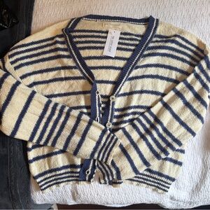 Blue and White Striped Cardigan